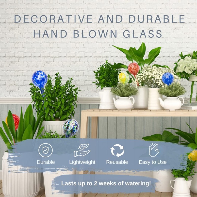 Aqua Globes - 2 Pack - Decorative Hand-Blown Glass Plant