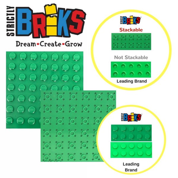 Strictly Briks Classic Baseplates 10" x 10" Brik Tower 100% Compatible with All Major Brands | Building Bricks for Towers and More | 4 Clear Stackable Base Plates & 30 Stackers