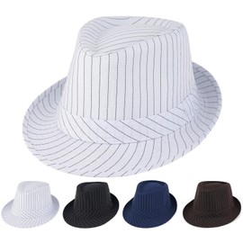 Initlove Mens Fedora Hat Short Brimmed Trilby Hat Stripe White