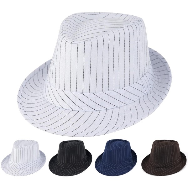 Initlove Mens Fedora Hat Short Brimmed Trilby Hat Stripe White