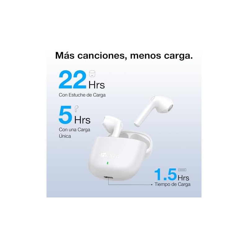 1 Hora Audífonos Inalámbricos Bluetooth In Ear con Control Táctil