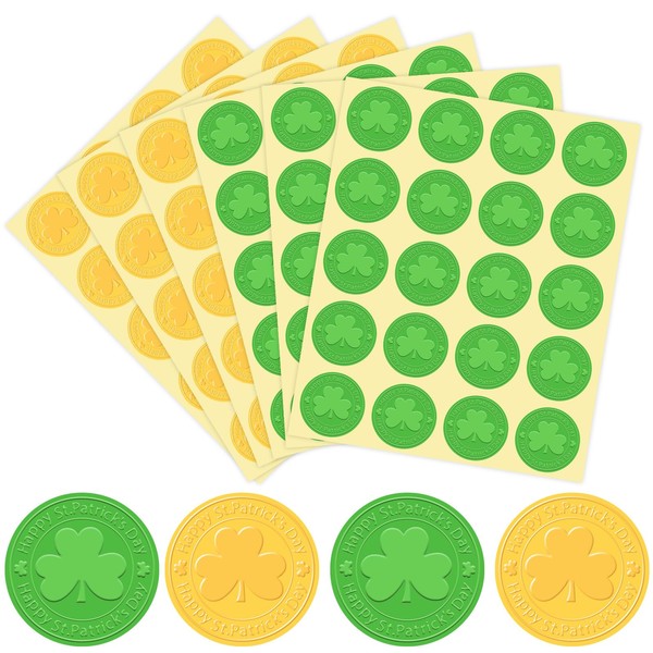JarThenaAMCS 500Pcs St. Patrick's Day Seal Stickers Green Gold Foil