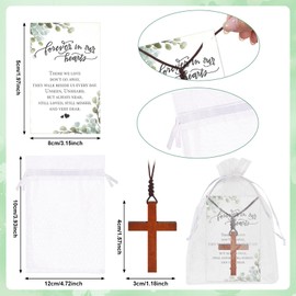 50 Sets Christian Gift Wooden Cross Necklace Bulk for Men Women Wood Cross Pendant Necklace with Prayer Cards Organza Bags for Family Friends Baptismal Church Gift Religious Bible Verse Party Favor