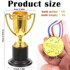 WORUIB 20 Pcs Mini Trophy Cup and Medals, Gold Plastic Trophies and Awards for Kids, School Competition Rewards, Sports Events, Party Favors, Confidence Boosters