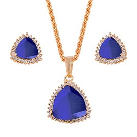 LMDPRAJAPATIS Certified Blue Sapphire Necklace & Earring Set For Women