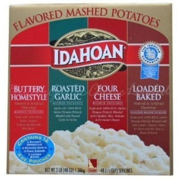 Idahoan Flavored Mashed Potatoes, Made with Gluten-Free 100-Percent Real Idaho Potatoes, Variety Pack of 12 Pouches (4 Servings Each)