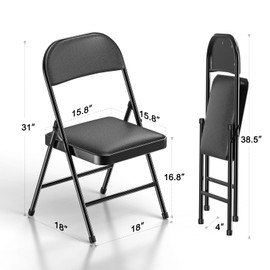 Nazhura 4 Pack Folding Chairs, Fabric Dining Chair Set with Padded Cushion and Back, Indoor Outdoo Seat for Home Office Events Wedding Party (Charcoal Fabric Seating)