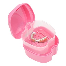Denture Bath Case Orthodontic Dental Retainer Box Plastic False Teeth Bath Box Denture Cleanning Set Container Soaking Denture Bath for Storing Soaking Dentures Cleaning Box with Filter(Pink)