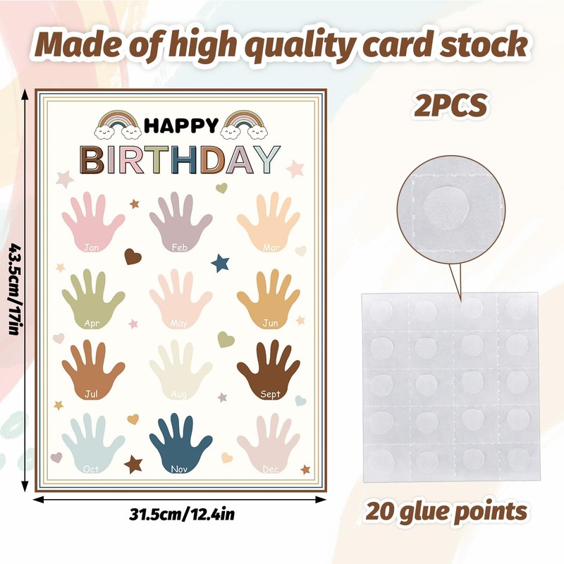 FYSUIMU 2Pcs Happy Birthday Poster Chart Bohemian Handprint Birthday Calender