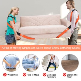Moving Straps,2-Person Lifting and Moving System Adjustable Shoulder Lifting for Move,Lift,Carry,Secure Furniture,Appliances,Mattresses,Heavy Objects up to 800lbs,Safely and Easily Like a Pro,Orange