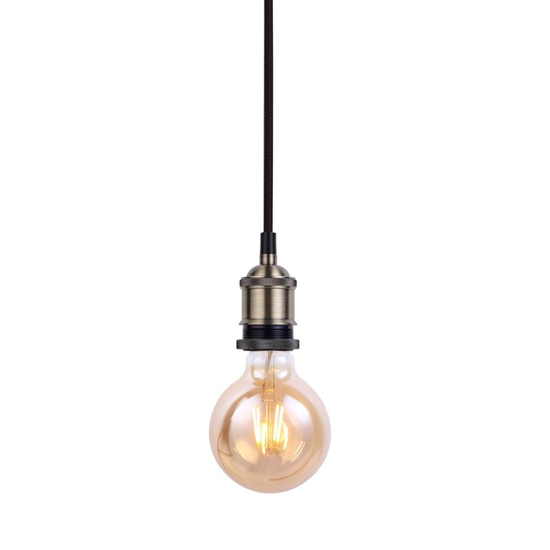 JING Vintage ,Industrial Antique Brass Ceiling Rose, Braided Flex E27