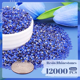 12000PCS 2mm Resin Rhinestones Bulk for Crafting (Royal Blue), Flatback Bedazzling Crystals for Crafts DIY Nail Decoration, Gems Charms for Tumbler Shoes Clothing Fabric with Pickup Pen and Tweezers