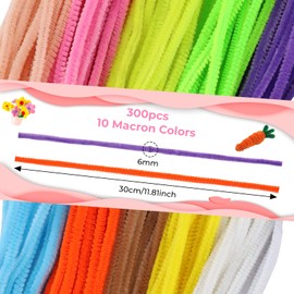 300 Stück Pfeifenputzer Bunt zum Basteln, 30cm Macaron-Farbe Chenilledraht, Pfeifenreiniger Chenilledraht Biegeplüsch, Gedrehte Biegsamer Plüsch Pfeifenreiniger für DIY Dekorationen