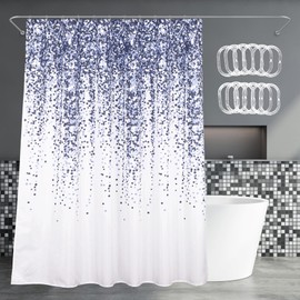 Popkozzi Blue Dots Shower Curtain Set White Waterproof Washable Weighted Geometric Shower Curtain Set with Hooks and Eyelets 72x72 Inch
