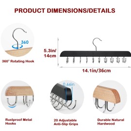 lomonmen Pack of 2 Belt Holders, Belt Holder Wardrobe, Belt Hanger with 20 Hooks, 360° Rotating Belt Storage for Ties, Belts, Tank Tops, Scarves, Bra, Bags (Black, Pack of 2)