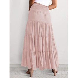 Adigaber Women 2in 1 Skirts High Waist Maxi Skirts Ruffles A Line Long Length Skirts with Drawsting Pink