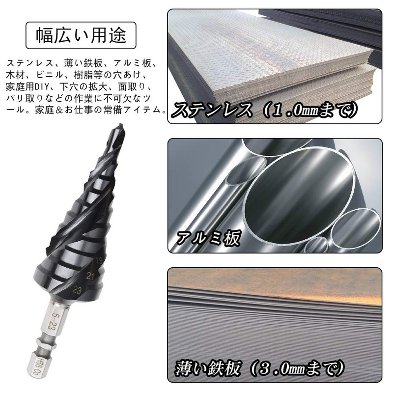 YMJOGGUE HSS-Co M35 Triple Blade Step Drill for Stainless Steel