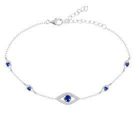 S925 Sterling Silver Blue Evil Eyes Link Bracelet Sparking Cubic Zirconia Link Daily Protection Adjustable Chain Jewelry Gift for Women