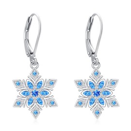 LOOVE Snowflake Earrings for Women Sterling Silver Snow Drop Flower Earrings Silver Leverback Dangle Earrings Winter Earrings for Women Christmas Jewelry