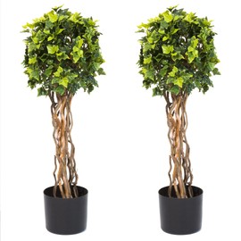 Pure Garden Set of 2 Single-Ball English Ivy Topiary - 30-Inch Faux Plants with UV-Resistant Leaves, Natural Trunks, and 7-Inch Diameter Pot