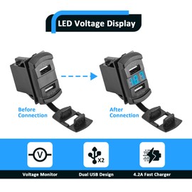 Wsays Dual USB Rocker Switch 12v Charger/Outlet with LED Voltmeter Display Plug & Play Compatible with Polaris RZR Ranger General