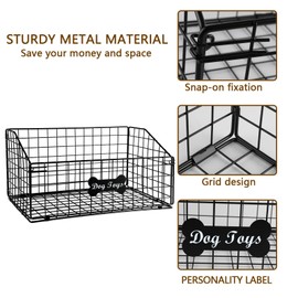 Geyecete 2 Pack Toy box for dogs large Dog Toy organizer Pet wire folding basket dog toy container dog toy box-Chew-Proof Dog Food Toy Storage-Black