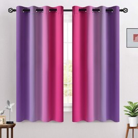COSVIYA Grommet Ombre Room Darkening Curtains 63 inches Length for Kids/Girls Bedroom, Polyester Light Blocking Pink and Purple Gradient Window Drapes/Curtains for Living Room,2 Panels, 52x63 inches