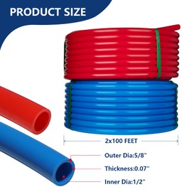 HeSun 1/2" PEX-B Pipe, 2x100FT PEX Tubing with 1/2" 15PCs Brass Fittings and 50PCs Clamp Rings, Tool, Cutter, 200 Feet in Red & Blue
