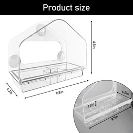 Window Feeder for Birds, Bird House Window Screen with 3 Strong Suction Cups, Acrylic Bird Feeder for Wild Birds 9.8 x 4.3 x 6.5 inches