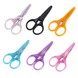 6 compact precision craft scissors, sharp stainless steel blades, with protective caps, used for travel stationery, making facial hair cuts, DIY travel school projects Colorful Tiny scissors