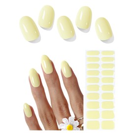 AutyaMee Semi Cured Gel Nail Strips (Pale Yellow), 20 Pcs Gel Nail Wraps, Stickers, Salon Quality, Solid, Works with Any UV Lamps