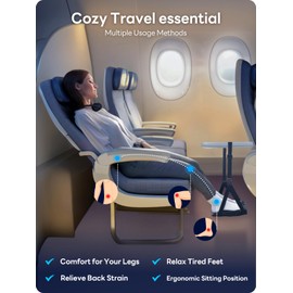 SAIJI Portable Footrest with Support Board for No Feet Colliding - Foldable Foot Hammock for Flight with Warm Layer for Privacy - Airplane Essentials to Relax Your Feet