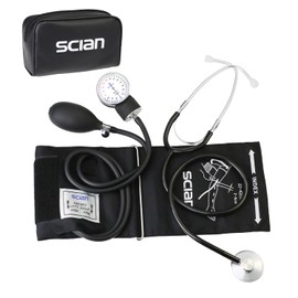 Scian Scian Manual Blood Pressure Cuff with Stethoscope - Aneroid Sphygmomanometer with D-Ring Universal Cuff 22-42cm in Carrying Bag for Nurse Doctor Senior Adult (Black)