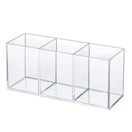 elysolpluv Portalápices de acrílico transparente con 3 compartimentos, ideal para oficina, recámara y baño