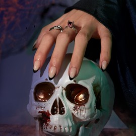 BTArtbox French Tip Press On Nails Almond - Black Press on Nails Short, Glue On Nails for Women Gift, Supremely Fit Natural Reusable Stick On Nails in 16 Sizes - 30 Fake Nails Kit, Black French