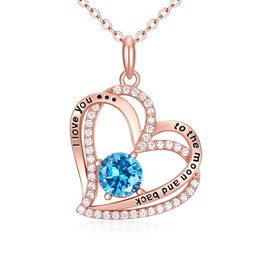 CRYSLOVE Women's Heart Necklace, 925 Sterling Silver, Rose Gold, Forever Love Heart Birthstone Pendant Necklace, Jewellery Gifts for Girls, Girlfriend, Mother, Christmas, Valentine's Day, Mother's