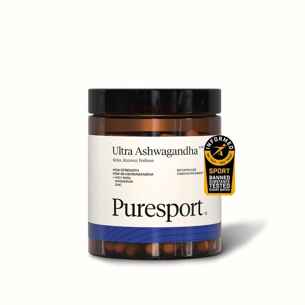 Puresport Ultra Ashwagandha Supplement | 60 Capsules | High Strength KSM-66 Ashwagandha, Holy Basil, Magnesium and Zinc | Relax, Recover, Perform