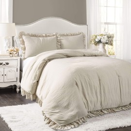 Lush Decor Wheat Reyna Comforter Ruffled 3 Piece Set with Pillow Sham King Size Bedding