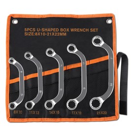 LEONTOOL Metric Half Moon Wrench Set with Double 12-Point Box Ends, 5Pcs 8-22mm Double Box End Wrench Set with Storage Pouch C-Style Box Wrench Set Box-End Obstruction Wrench Set for Vehicle Repairing