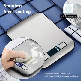 NUTRI FIT Digitale Küchenwaage aus Edelstahl, ultraflache Elektronische Kochwaage Lebensmittelwaage, 4 Einheiten, 5kg/11lb, LCD-Anzeige, AAA Batterien-Silbergrau