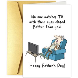 Obbyidk Hilarious Watch TV Father's Day Card for Men, Happy Father's Day Cards Gifts for Dad Husband Grandpa, Watches TV with Eyes Closed