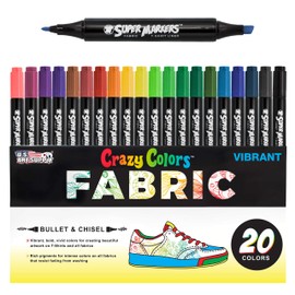 U.S. Art Supply Super Markers 20 Vibrant Dual Tip Fabric Markers - Fine & Chisel Point Pens Fabric Marker Permanent for Clothes, T-Shirts - Permanent Ink Eye-Catching Vibrant & Bold Colors