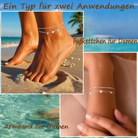 Guidre Anklet for Women Silver 925 Layered Anklets for Women Silver 925 Waterproof Anklet Women's Butterfly Heart Beads CZ Anklet Silver 925 Women's Summer Beach Jewellery Gift
