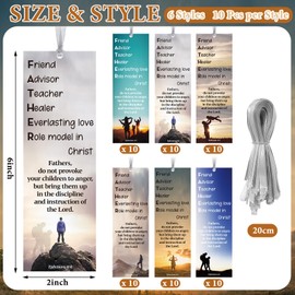 Skyygemm 60 Pcs Religious Happy Father's Day Bookmark Ephesians 6: 4 Christian Father's Gift Bookmarks Bible Verse Acronym Inspirational Bookmarks for Church Man Dad Appreciation Gift