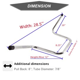 12’’ Rise 7/8'' Ape Hanger Handlebar High-Rise Drag Bar For Harley Chopper Bobber Motorcycle Street XG500 XG750,Mini Ape Hanger Handle Bars