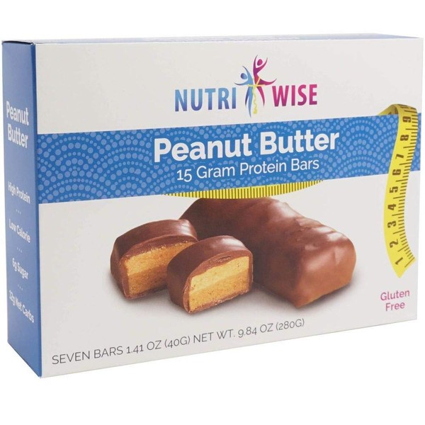 NutriWise - Diet Bars | High Protein - Gluten Free - Low Cholesterol - Low Sodium - Low Sugar | 7/Box | (Peanut Butter)