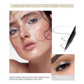Silver Diamond Glitter Liquid Eyeliner Pen, Glitter Eyeliner Pen Waterproof Long-Lasting Metallic Satin Eyeliner Colourful, Ultra Fine Nib Smudge-Proof, Highly Pigmented Highlighter Pen Makeup 04#