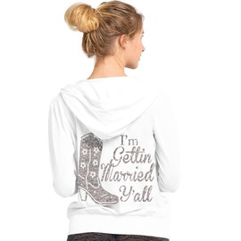 Disco Cowgirl Bachelorette Gift - Silver Sparkle & Rhinestone I'm Getting Married Y'all Lightweight Hoodie - Same Cowboy Forever Bachelorette Party - Small - White