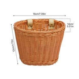 Rattan Bicycle Basket for Children, Bicycle Basket Children Front Balance Bike Basket Handlebar Basket Children with 2 Adjustable Leather Straps for 12 Inch Bicycle, Balance Bike, Front Basket