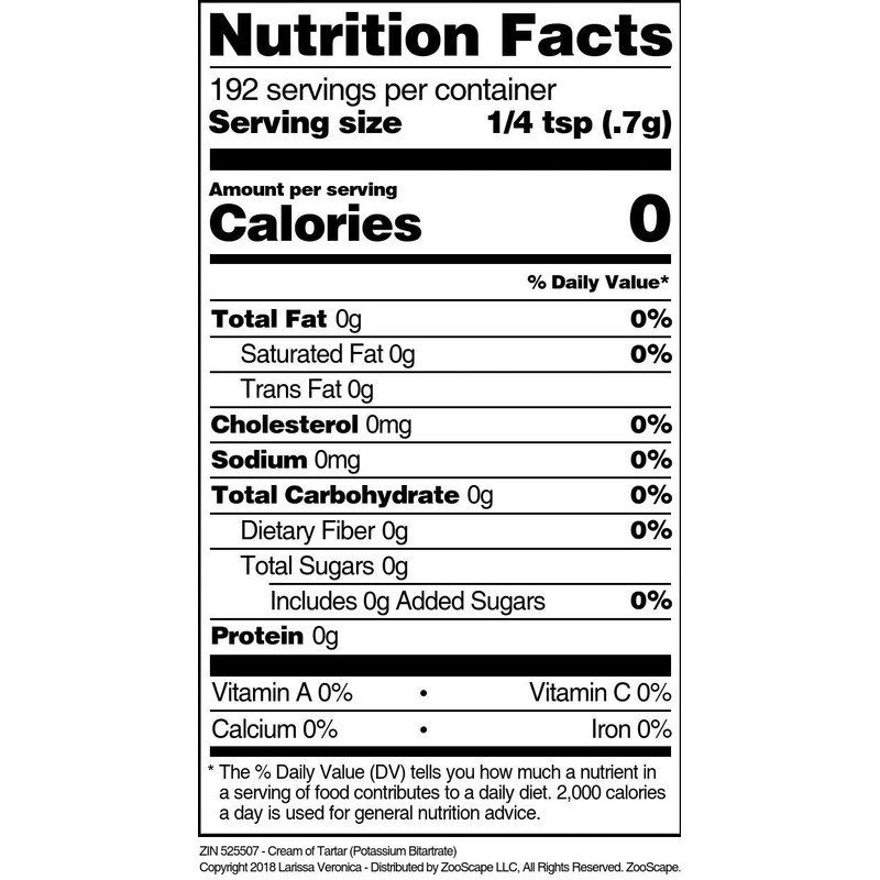 Cream of Tartar (Potassium Bitartrate) (8 oz, ZIN: 525507) -